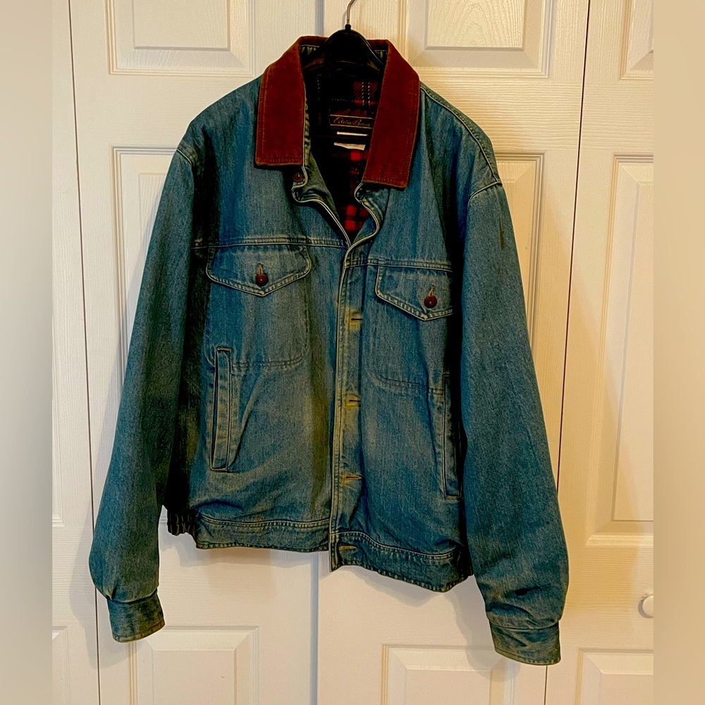 Vintage Eddie Bauer Men’s Blue Denim Jacket,100% cotton/100% wool lining